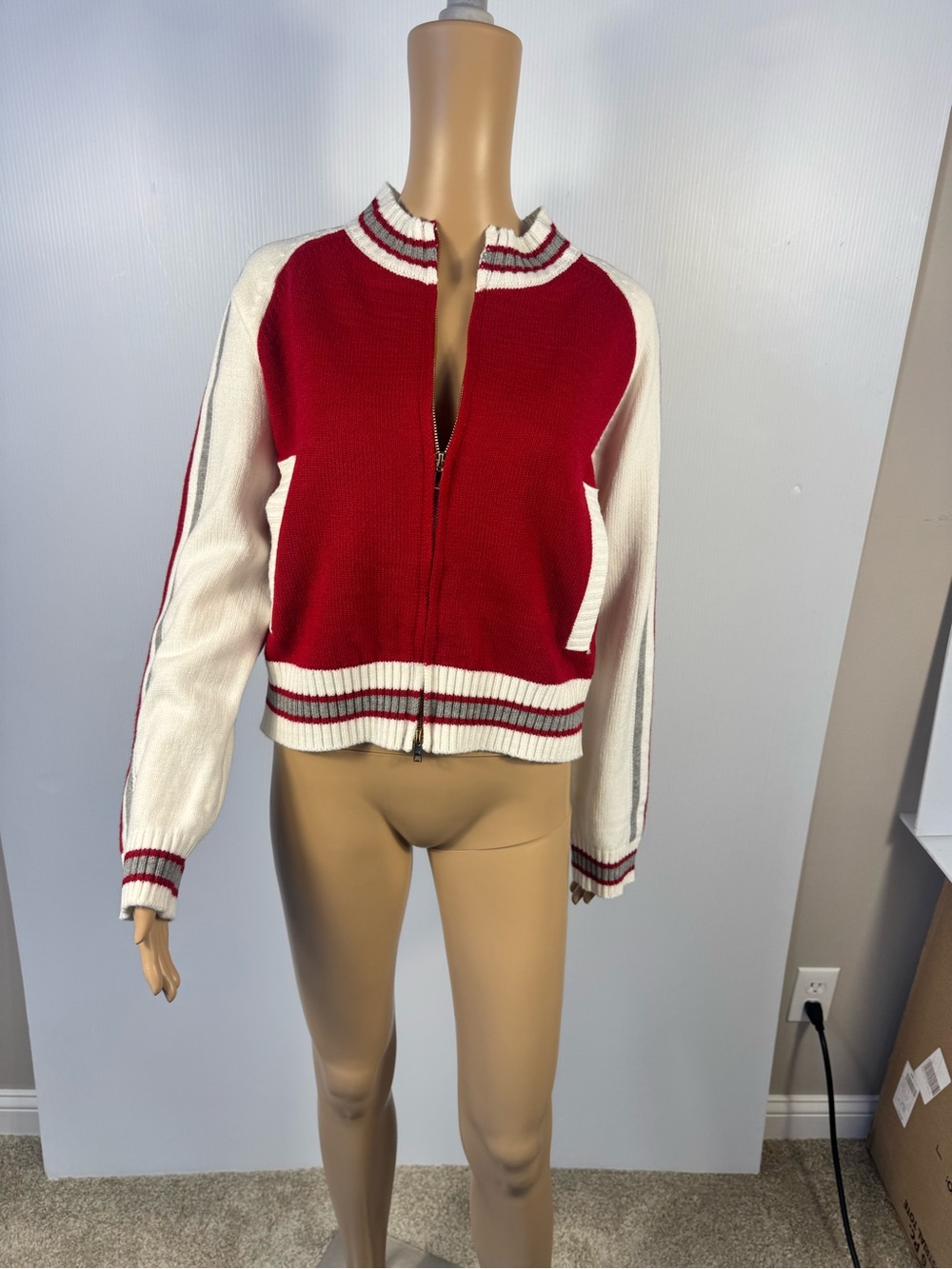 AKIRA Red Varsity Zip-Up Cropped Sweater Cardigan NWT S M L - Picture 3 of 5
